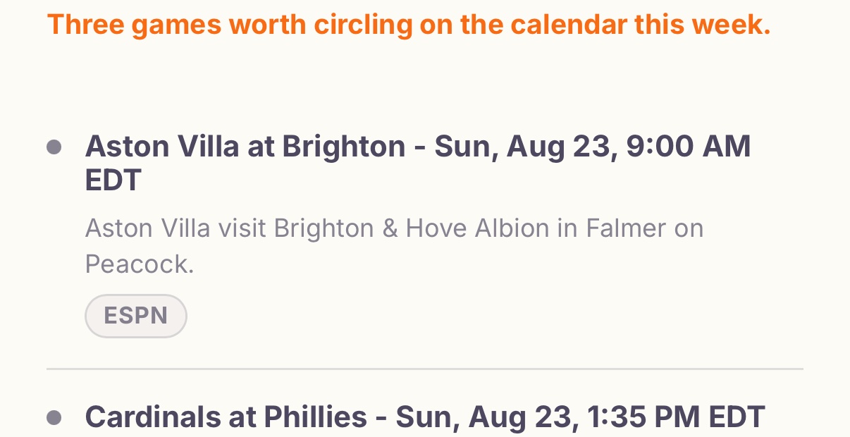 Game Day brief in intori listing three games worth circling on the calendar this week