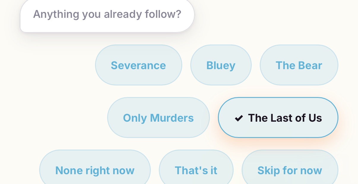 Watch Radar in intori asking which shows you already follow